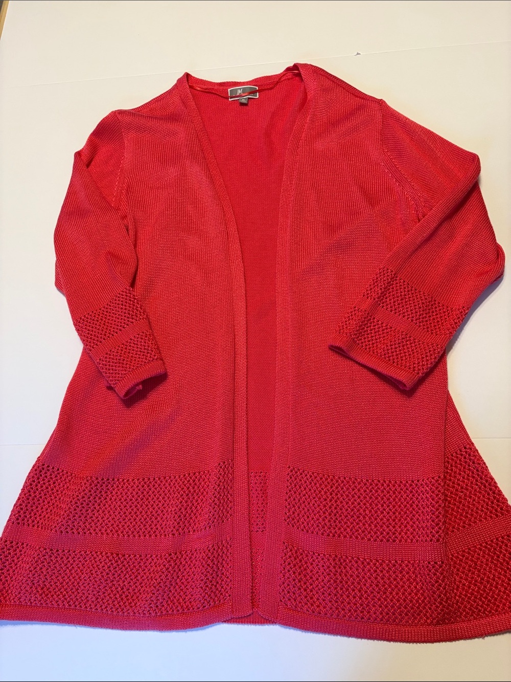 JM Collection Pink Open-Front Knit Cardigan with Textured Panels
